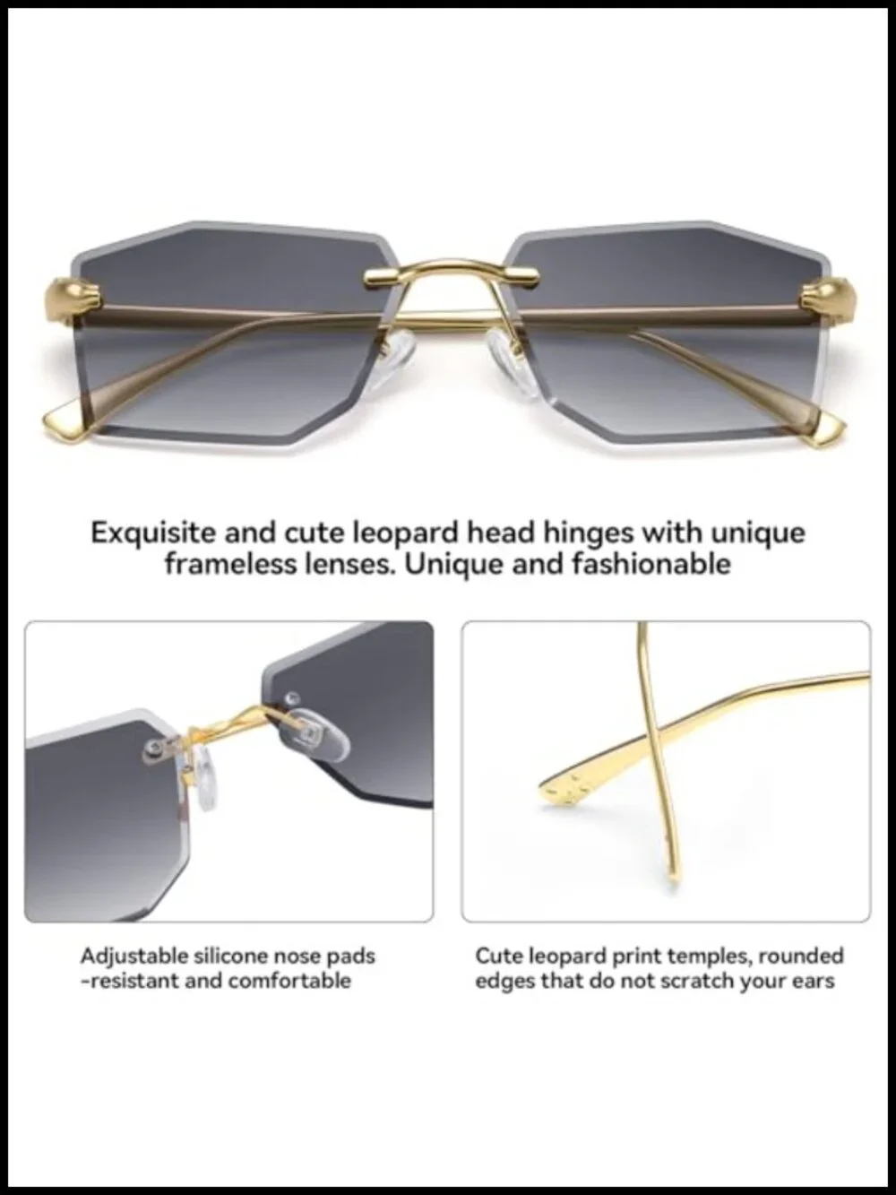 Rimless Rectangle Sunglasses Women Men Fashion Trendy Metal Tinted Shades Clear